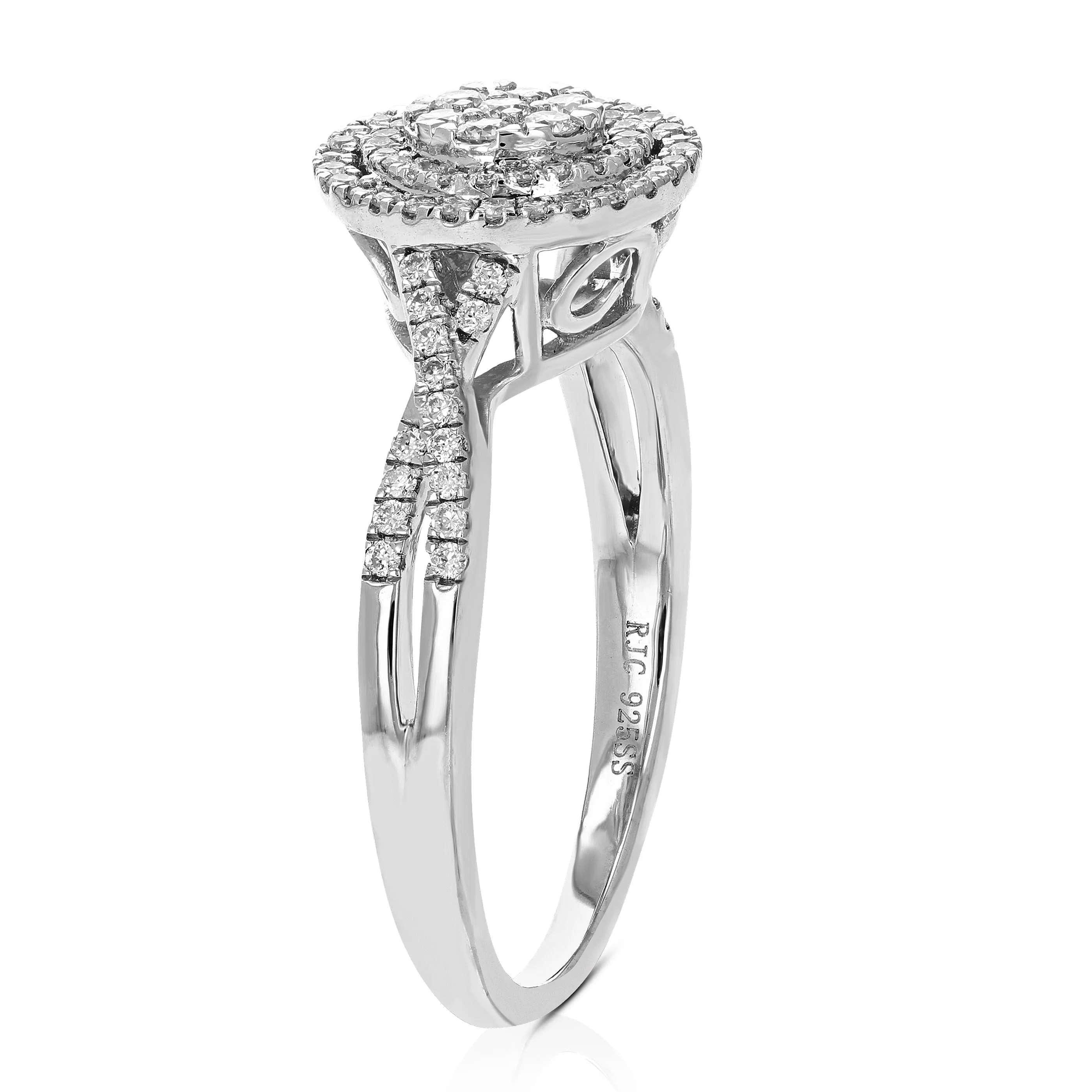 2/5 cttw Lab Grown Diamond Engagement Halo Ring Sterling Silver