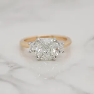 3 Stone Cushion with Trapezoid Diamonds