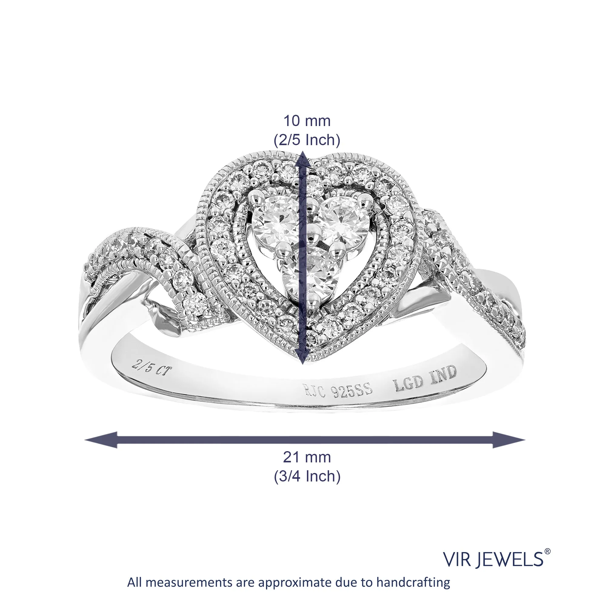 3/8 cttw Lab Grown Diamond Heart Engagement Rings Sterling Silver