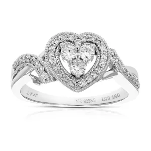 3/8 cttw Lab Grown Diamond Heart Engagement Rings Sterling Silver