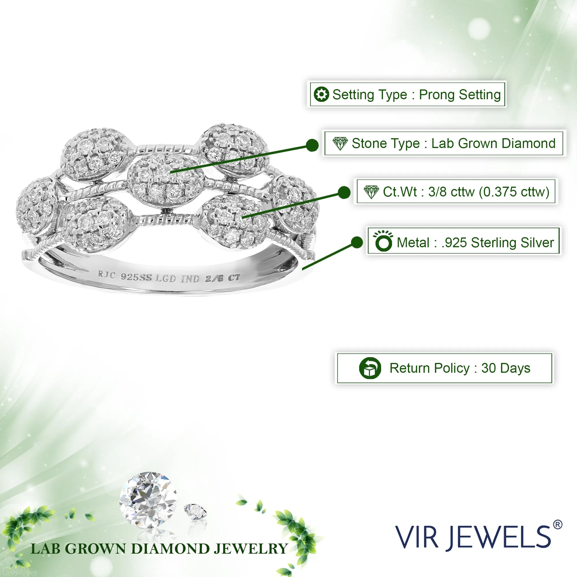 3/8 cttw Lab Grown Diamond Oval Wedding Band Sterling Silver
