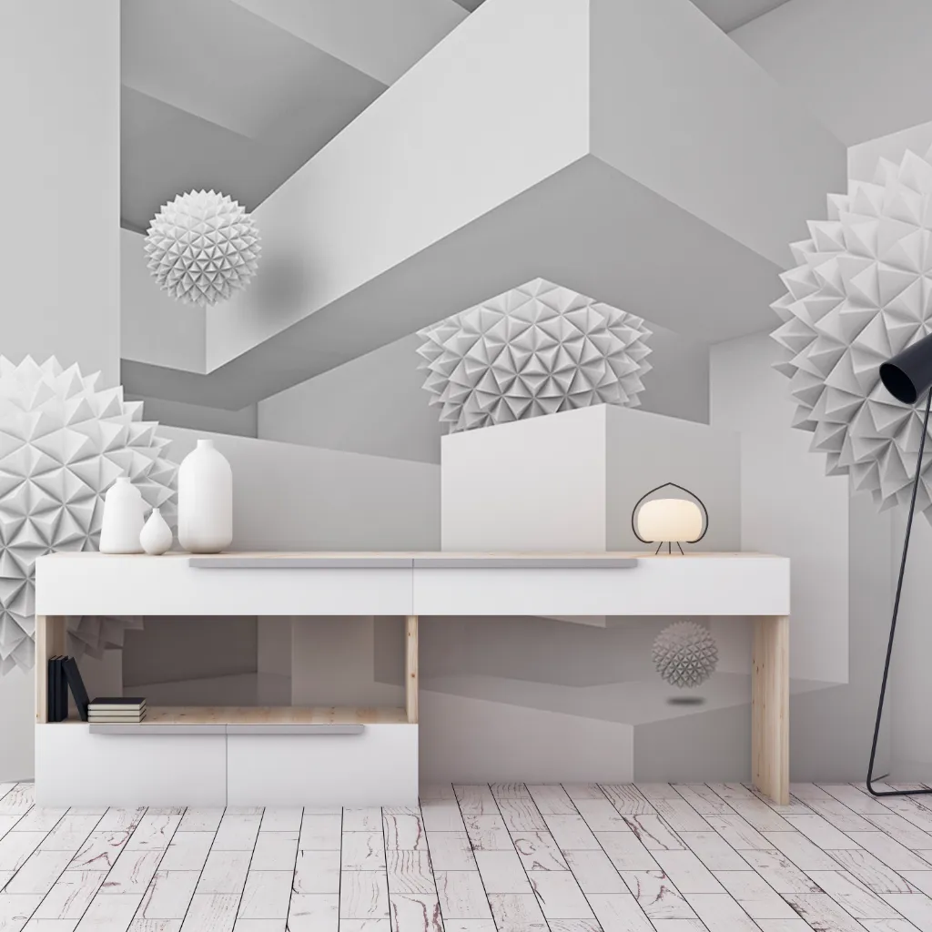 3D White Wallpaper Mural
