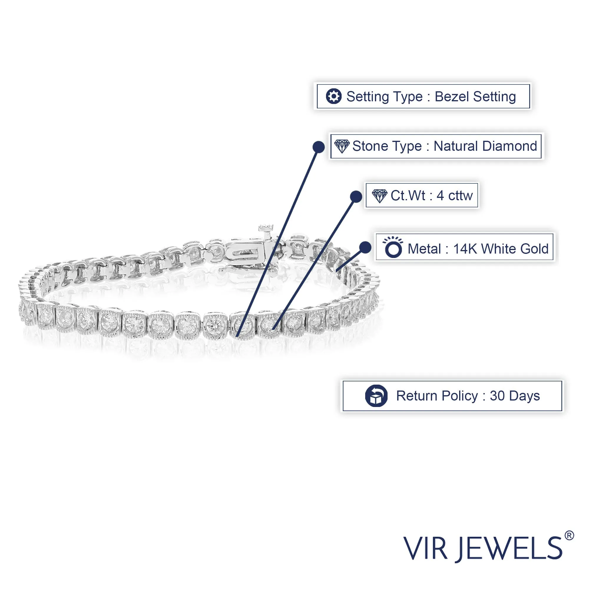 4 cttw Diamond Cushion Shape Tennis Bracelets in 14K White Gold