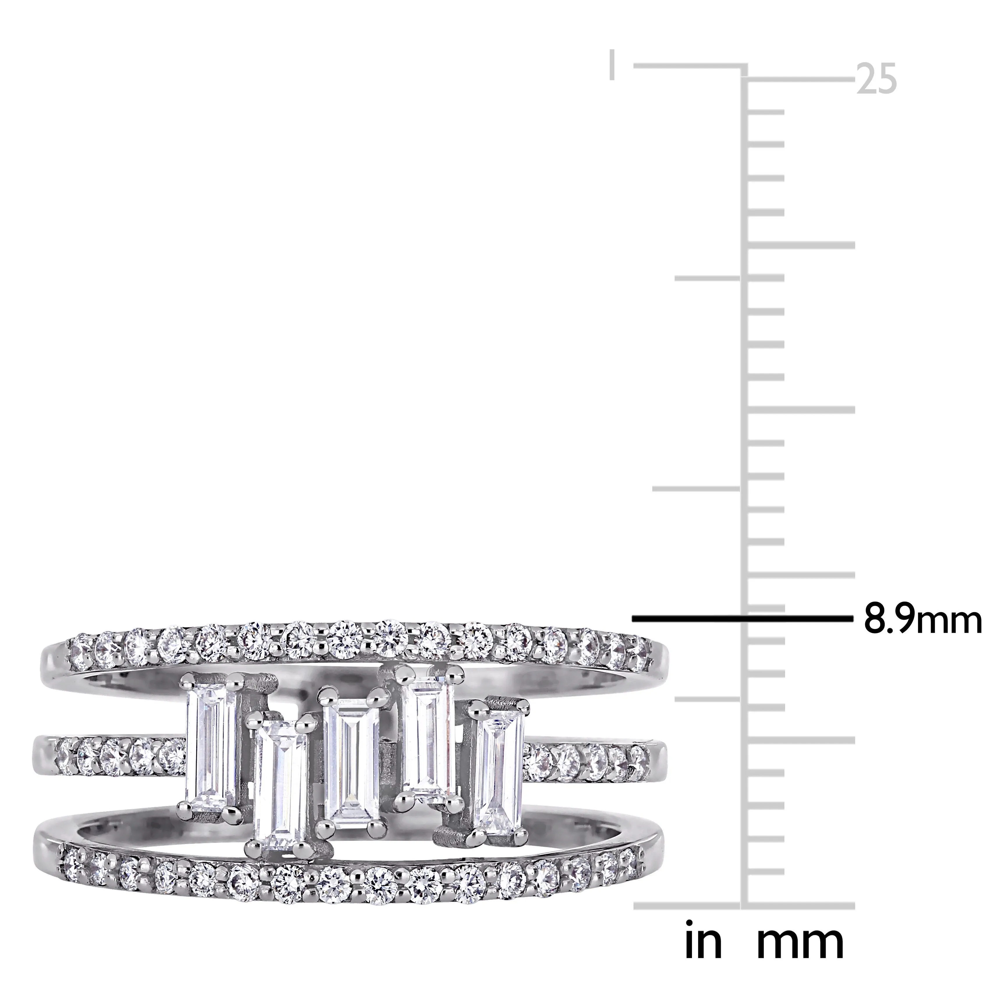 5/8 CT Parallel Baguette and Round Diamonds TW Fashion Ring 14k White Gold GH SI