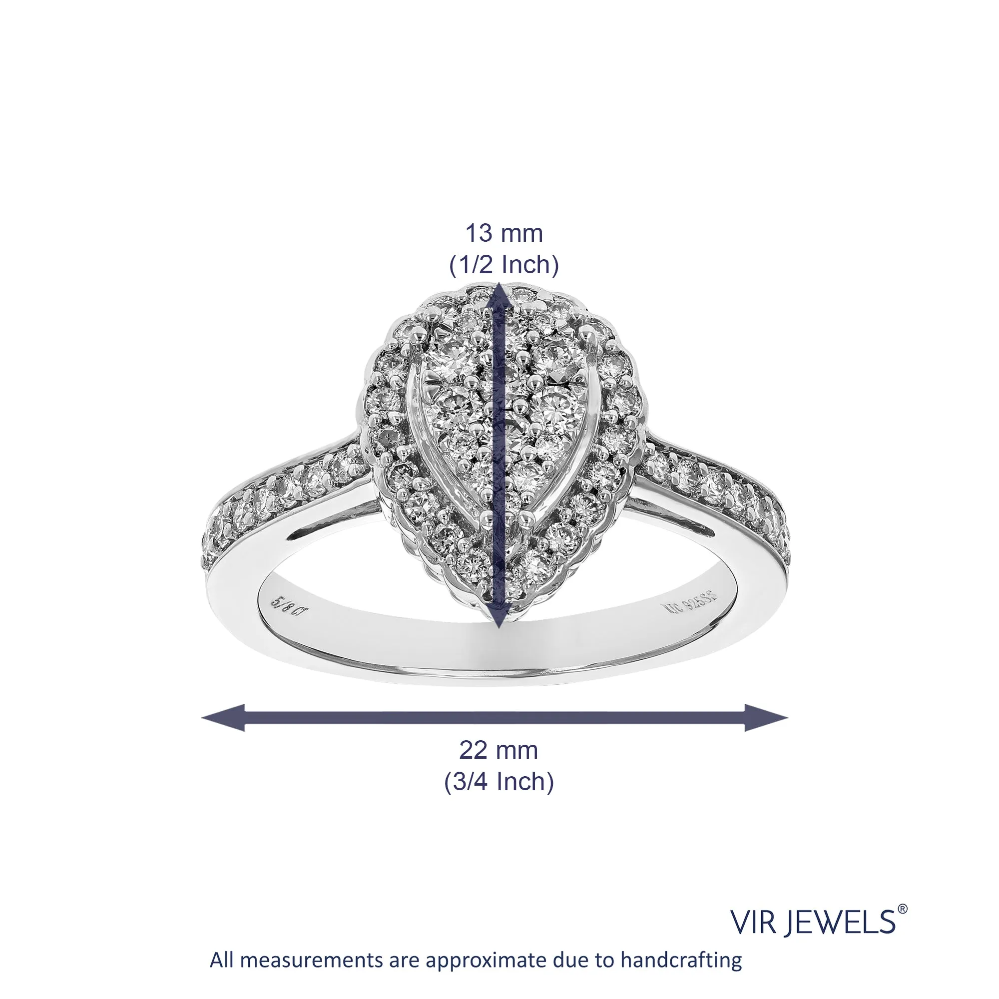 5/8 cttw Lab Grown Diamond Pear Engagement Rings Sterling Silver