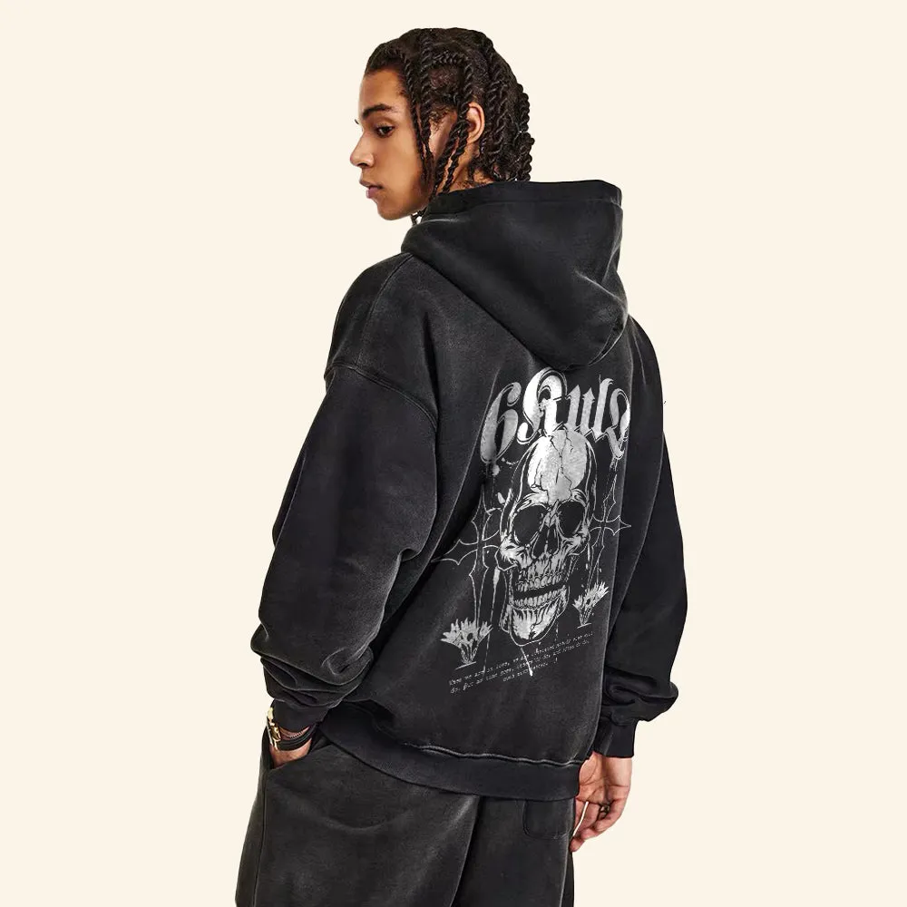 6Kull Cross Skull Flower Hoodie