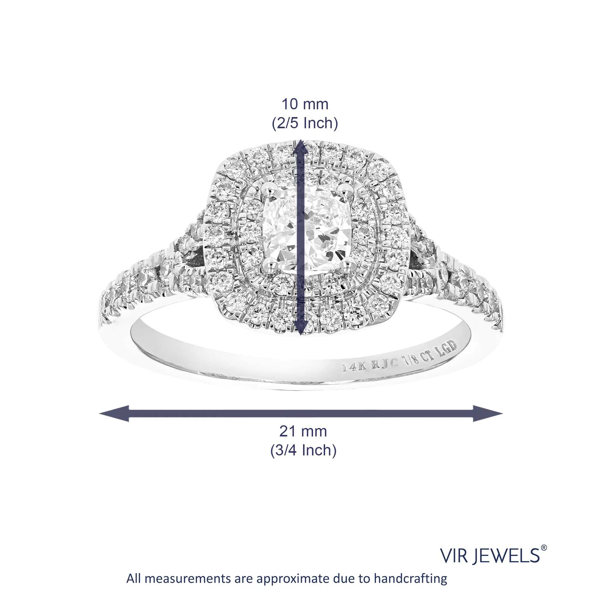 7/8 cttw Lab Grown Cushion Diamond Engagement Ring 14K White Gold