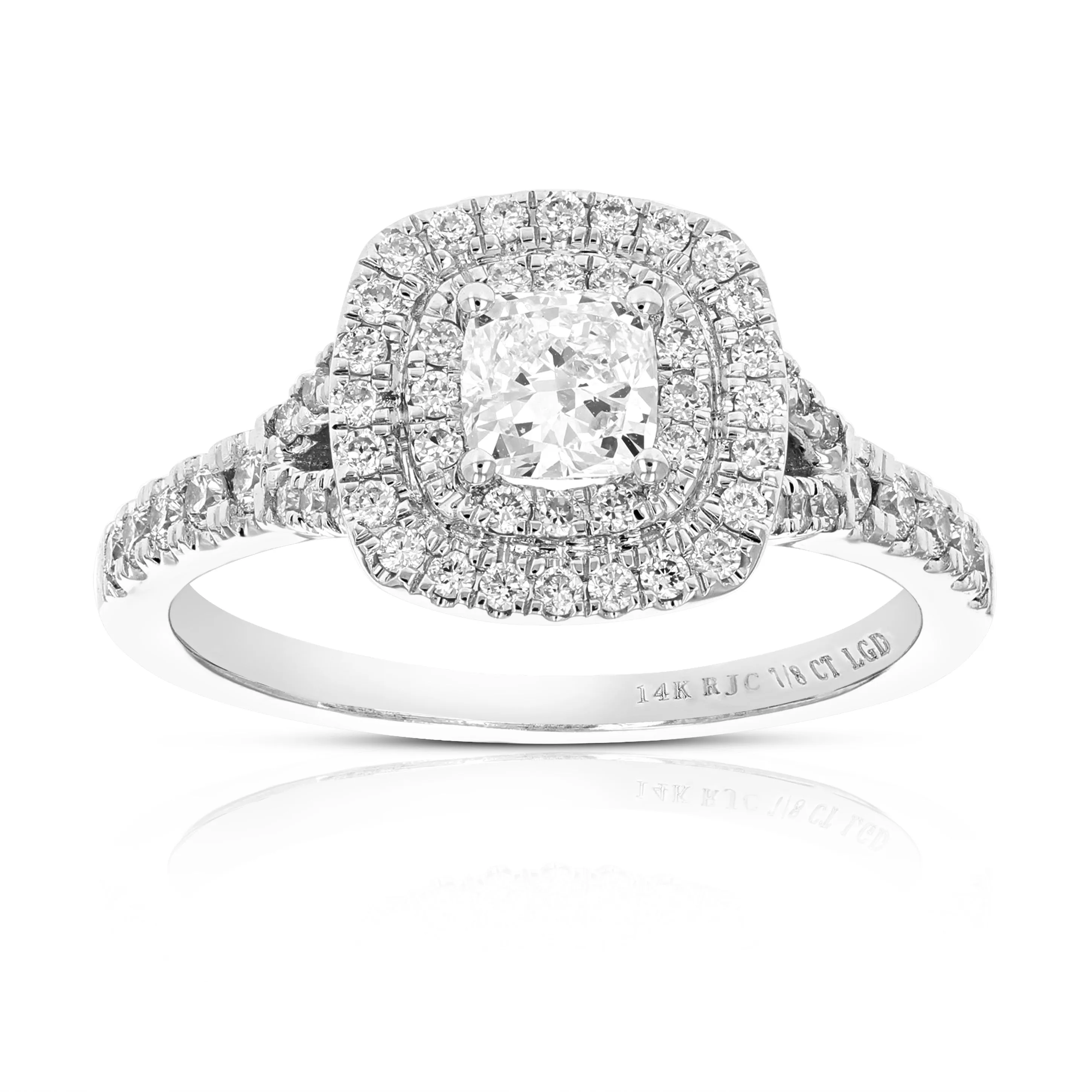 7/8 cttw Lab Grown Cushion Diamond Engagement Ring 14K White Gold