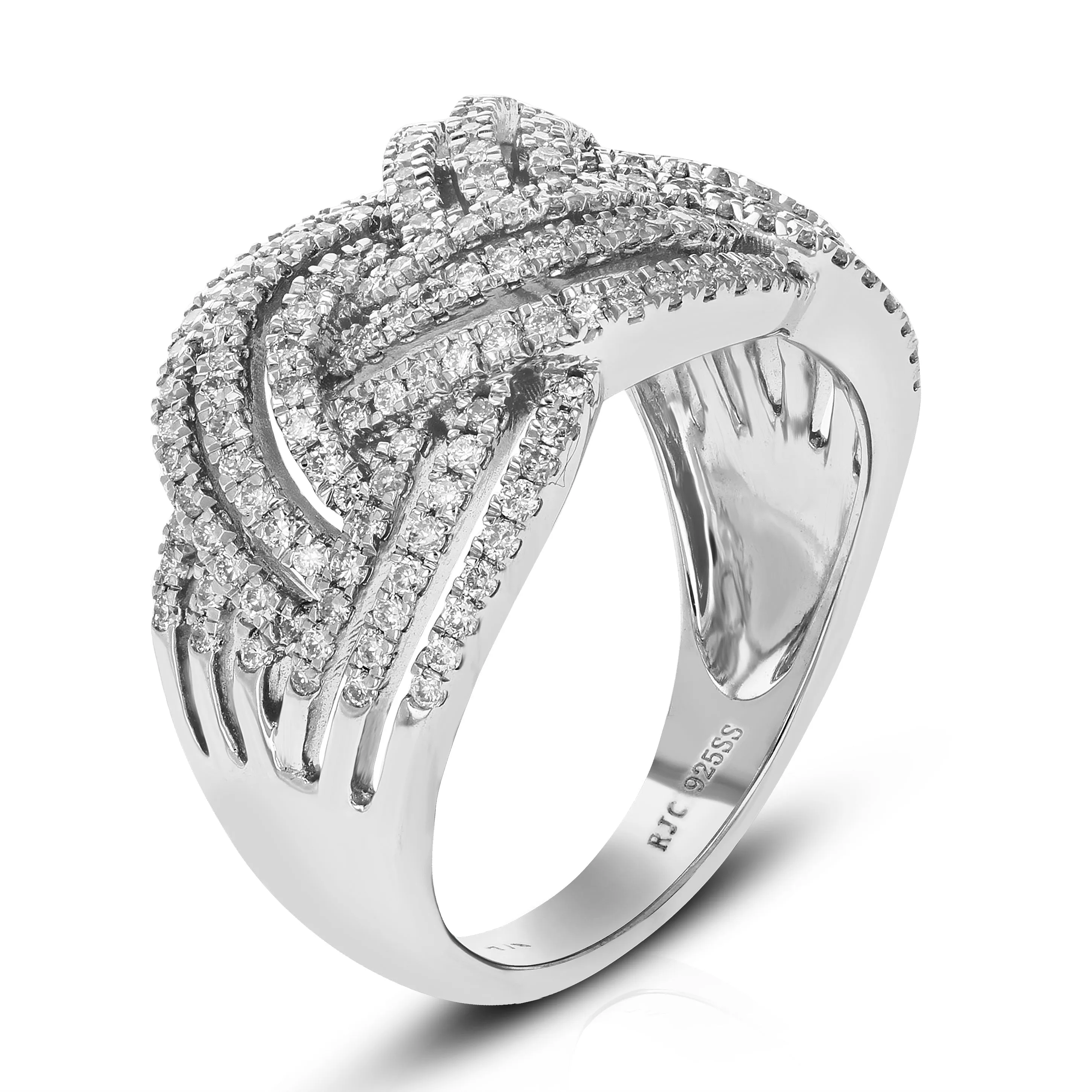 7/8 cttw Lab Grown Diamond Triple Row Wedding Band Sterling Silver