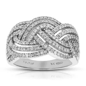 7/8 cttw Lab Grown Diamond Triple Row Wedding Band Sterling Silver