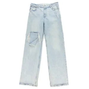 ABERCROMBIE 90s Relaxed Jeans High Rise Clean Girl Wide Distressed Light Wash 33