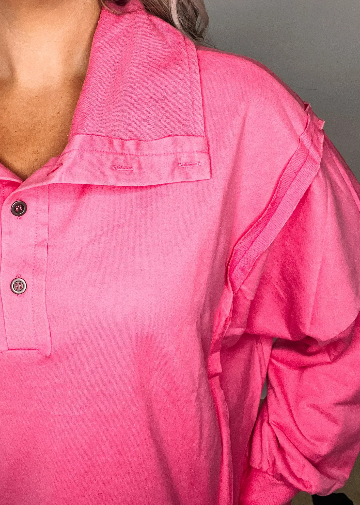 Acid Wash Pink Raw Edge Pullover