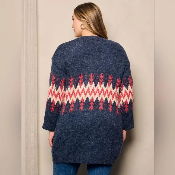 Adora cableknit sweater cardiganOpen Front  in Navy Blue Coral NEW 1X-3X