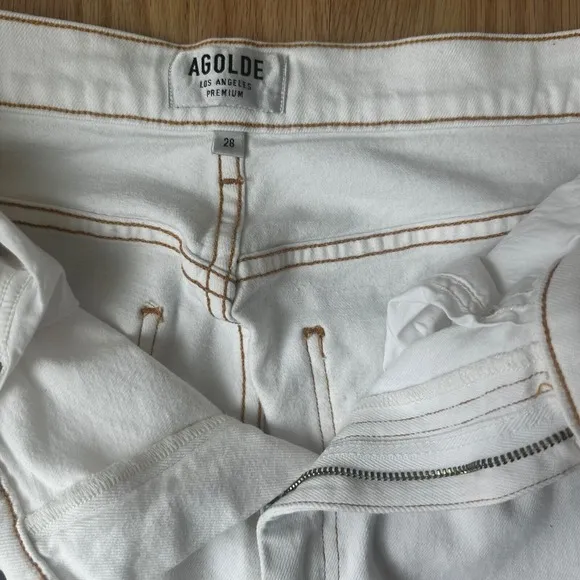 AGOLDE Pinch Waist Kick High Rise Straight Milk Leg Jeans White Denim Size 28