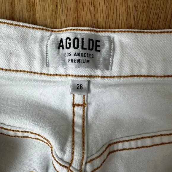 AGOLDE Pinch Waist Kick High Rise Straight Milk Leg Jeans White Denim Size 28
