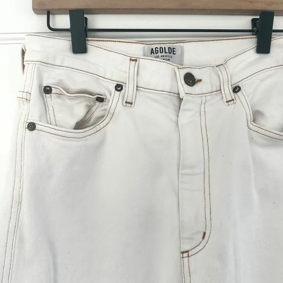 AGOLDE Pinch Waist Kick High Rise Straight Milk Leg Jeans White Denim Size 28
