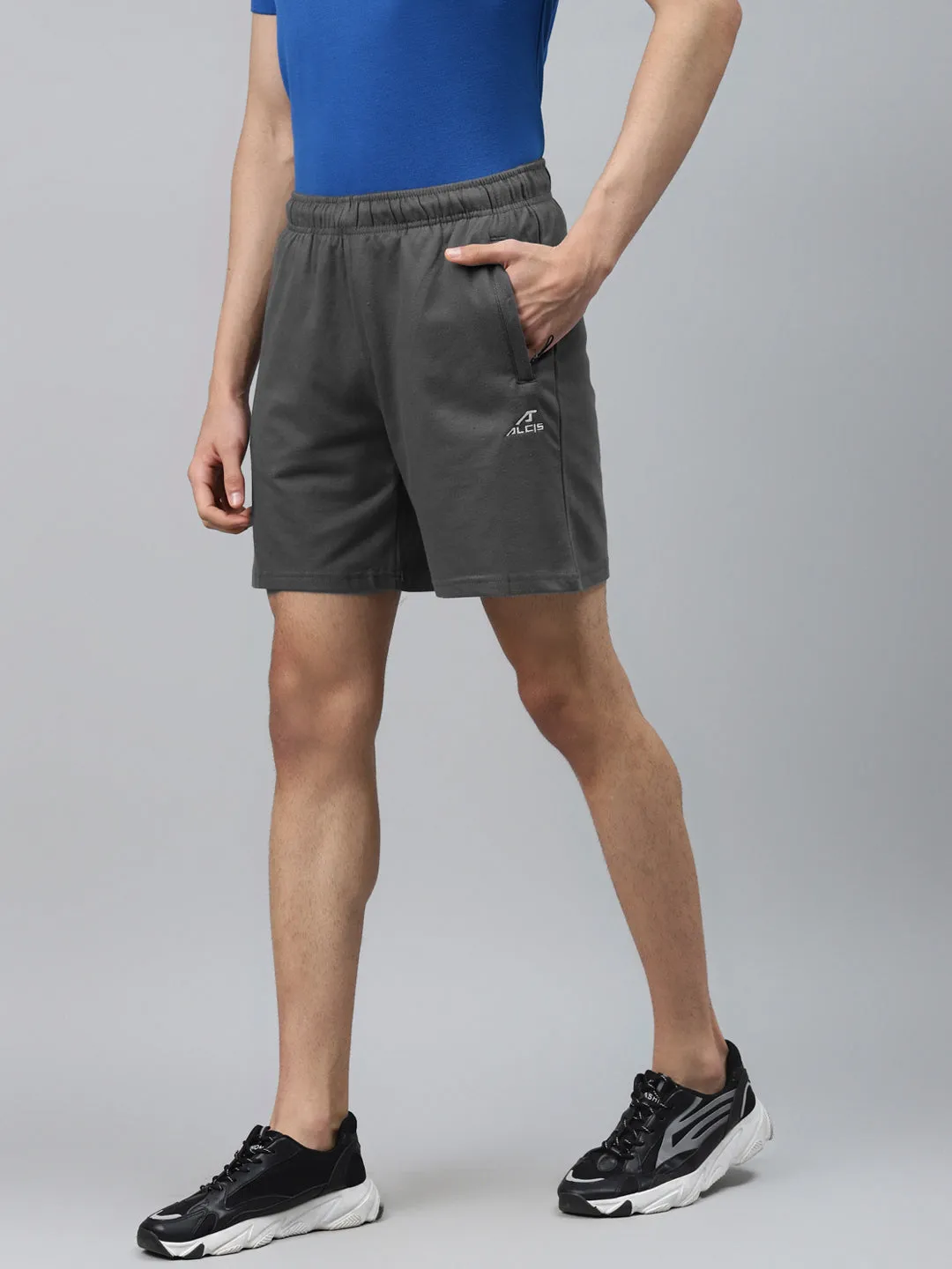 Alcis Men Charcoal Grey Solid Slim Fit Sports Shorts