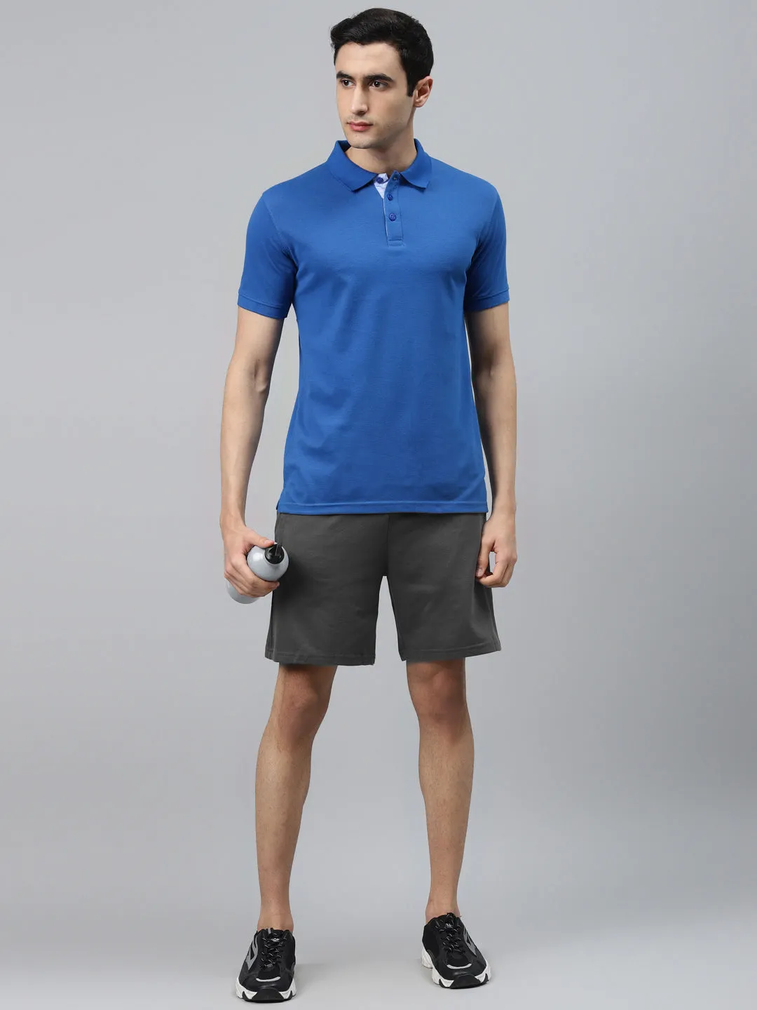 Alcis Men Charcoal Grey Solid Slim Fit Sports Shorts