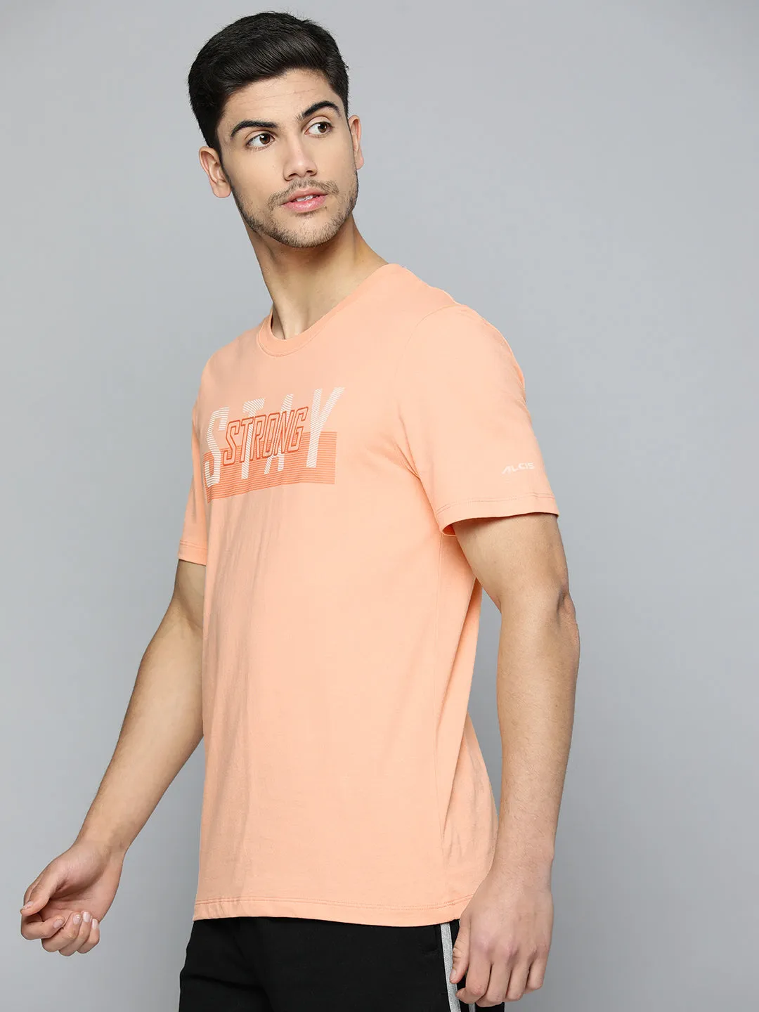 Alcis Men Typography Printed Anti Static Slim Fit Sports T-shirt