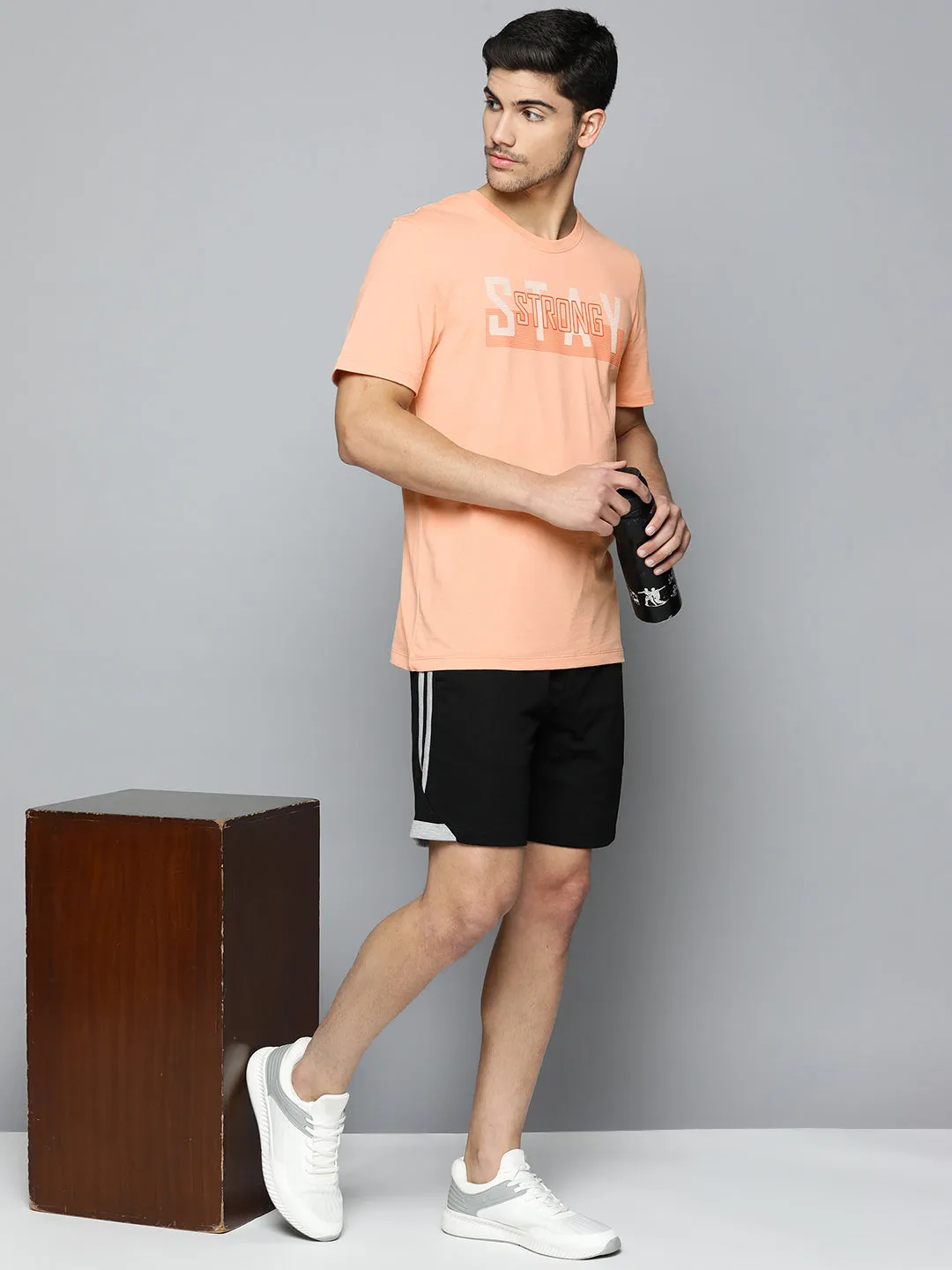 Alcis Men Typography Printed Anti Static Slim Fit Sports T-shirt