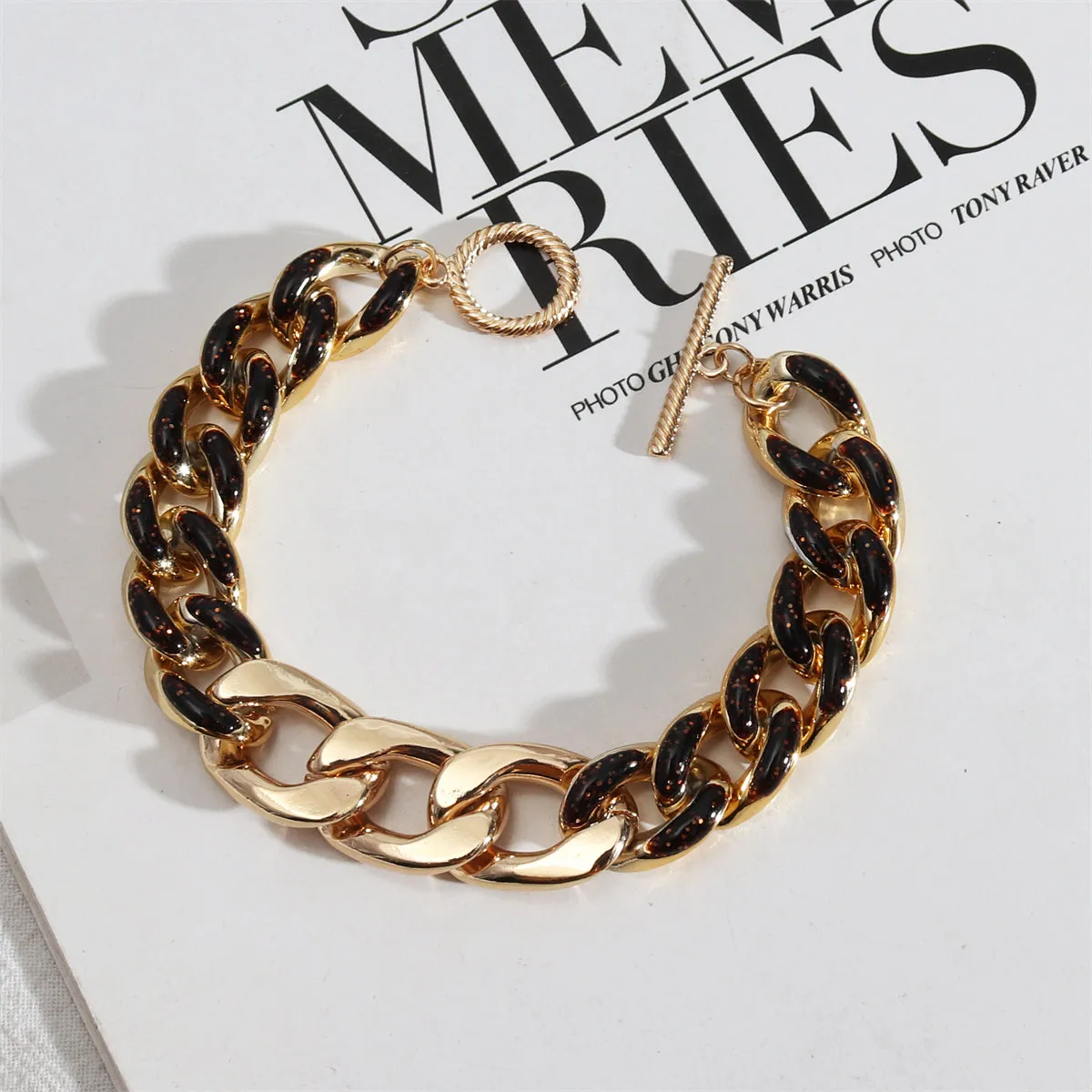Amber-Tone & 18K Gold-Plated Curb Chain Toggle Bracelet