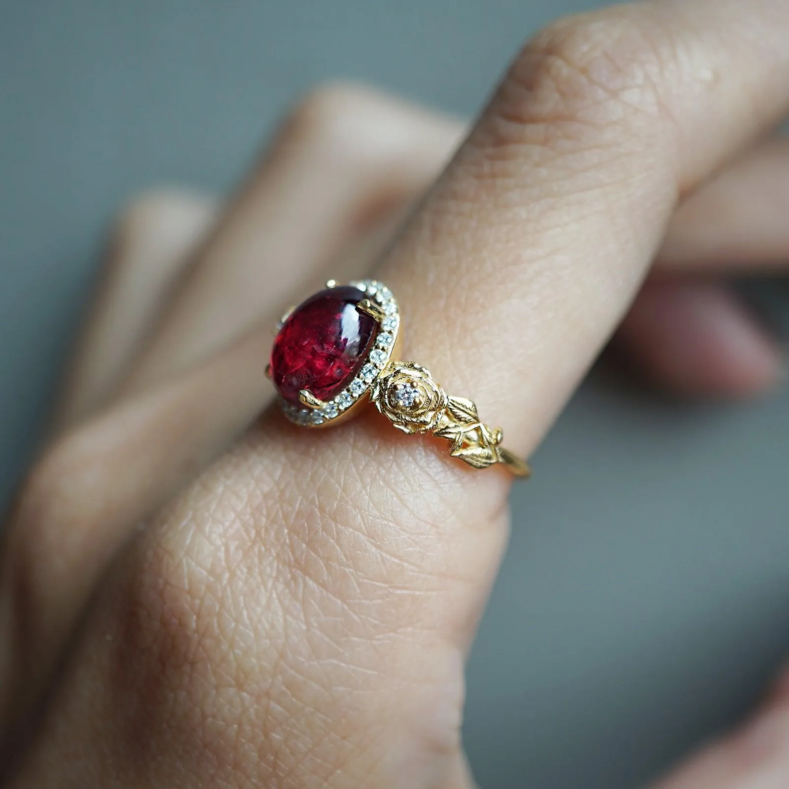 American Beauty Spinel Rose Diamond Ring