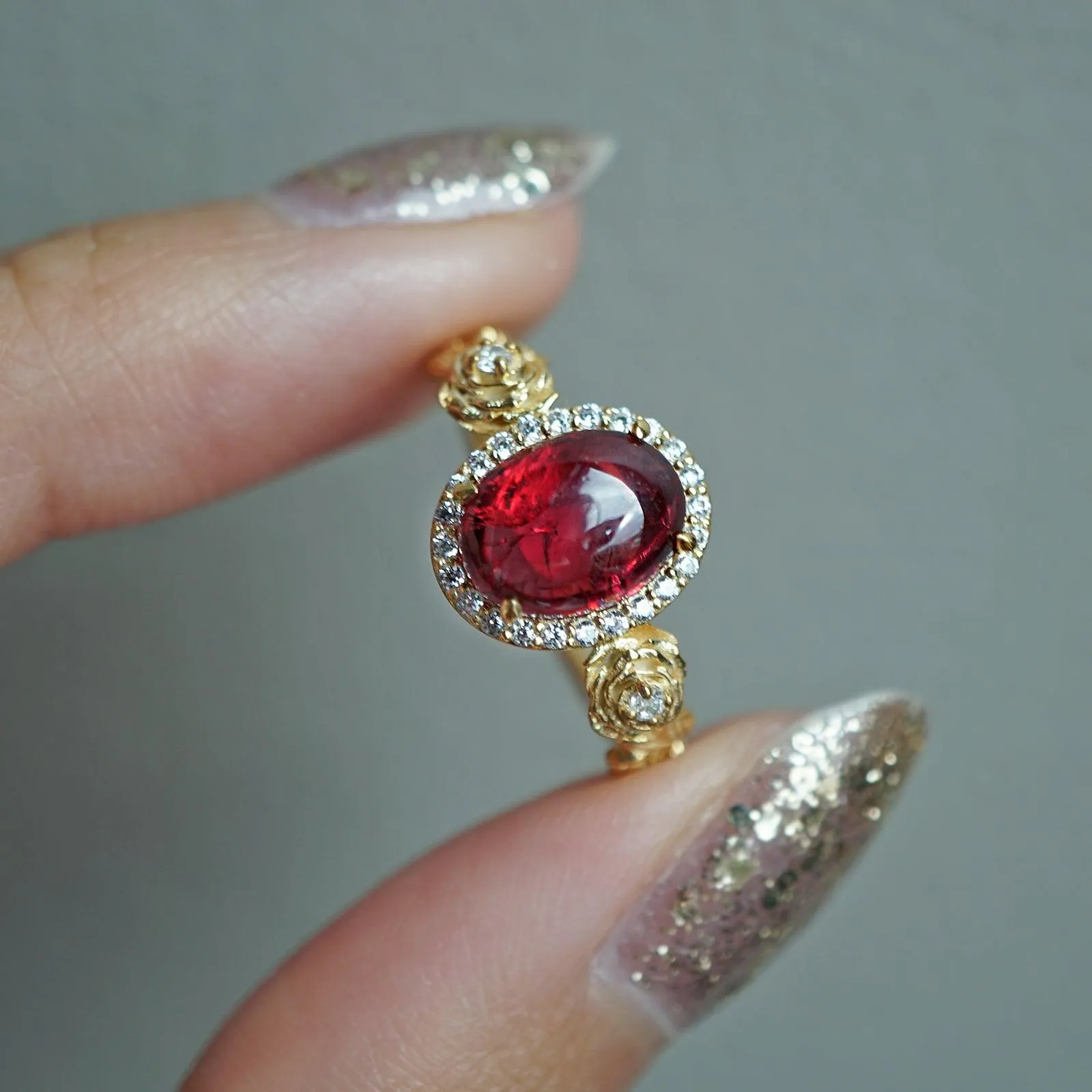 American Beauty Spinel Rose Diamond Ring