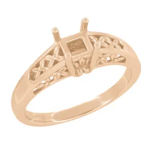 Art Nouveau Flowers & Leaves 14 Karat Rose Gold Filigree Engagement Ring Setting for a 3/4 - 1 Carat Diamond