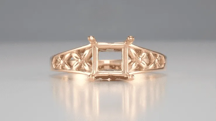 Art Nouveau Flowers & Leaves 14 Karat Rose Gold Filigree Engagement Ring Setting for a 3/4 - 1 Carat Diamond