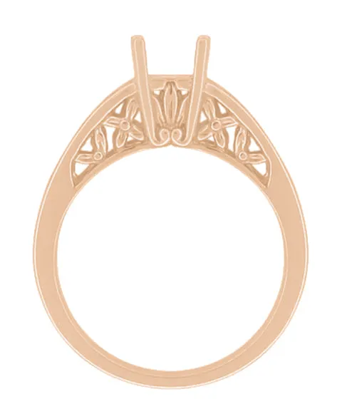 Art Nouveau Flowers & Leaves 14 Karat Rose Gold Filigree Engagement Ring Setting for a 3/4 - 1 Carat Diamond