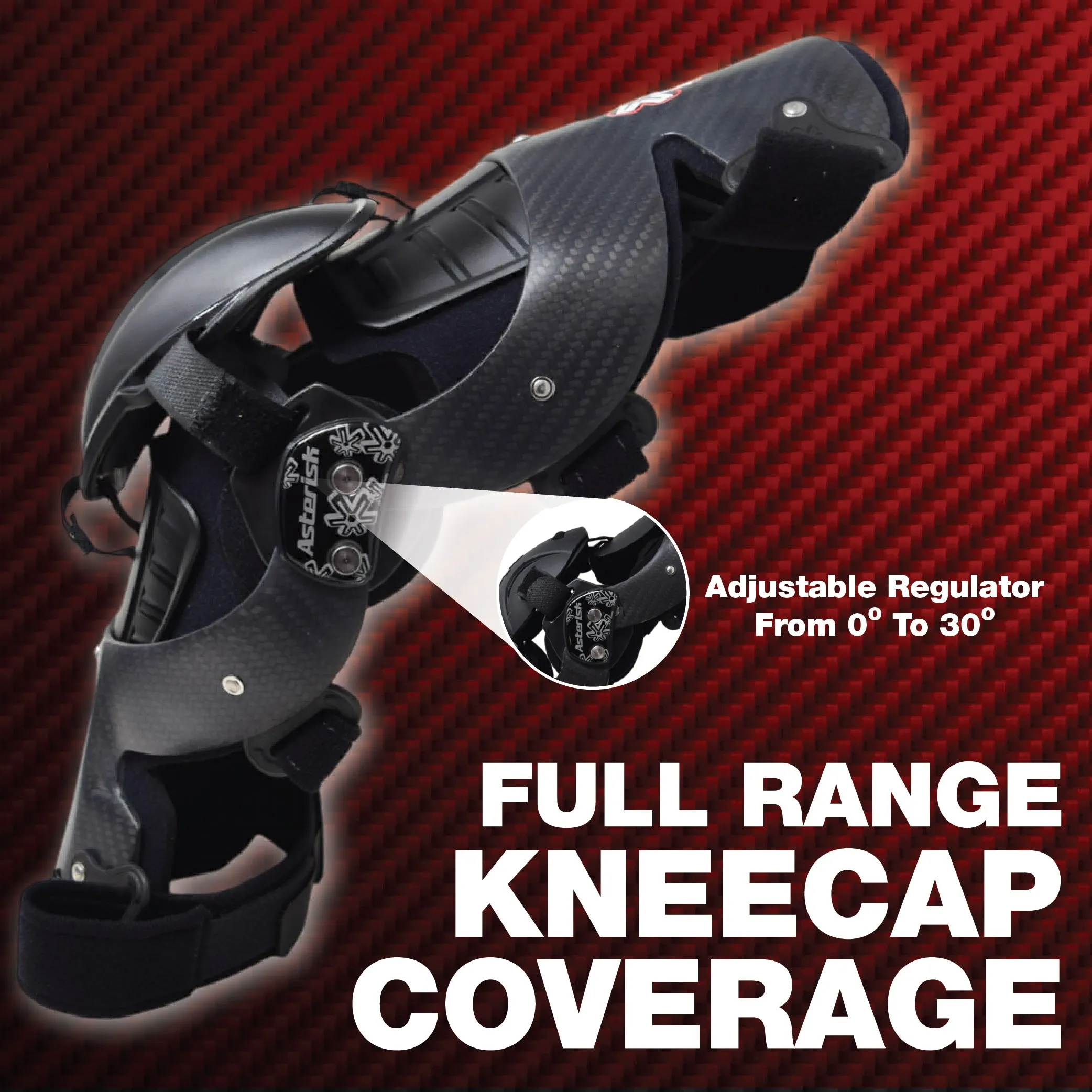 Asterisk Carbon Cell One - Advanced Knee Protector Brace (Right Only) for Motocross, Snowboarding, Wakeboarding, Off-Roading, Football, & More - Size X-Small