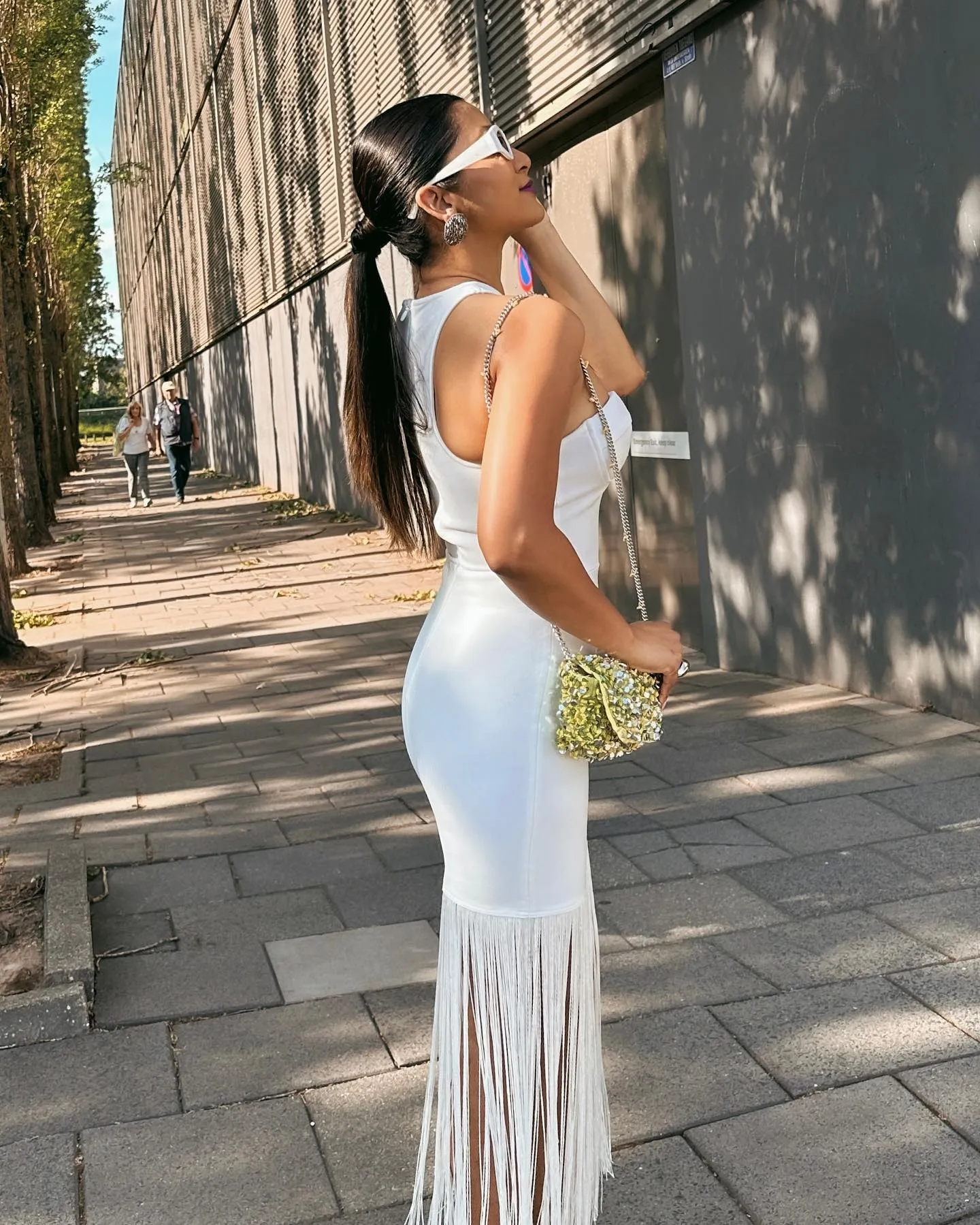 Asymmetric Tassels Maxi Bandage Dress
