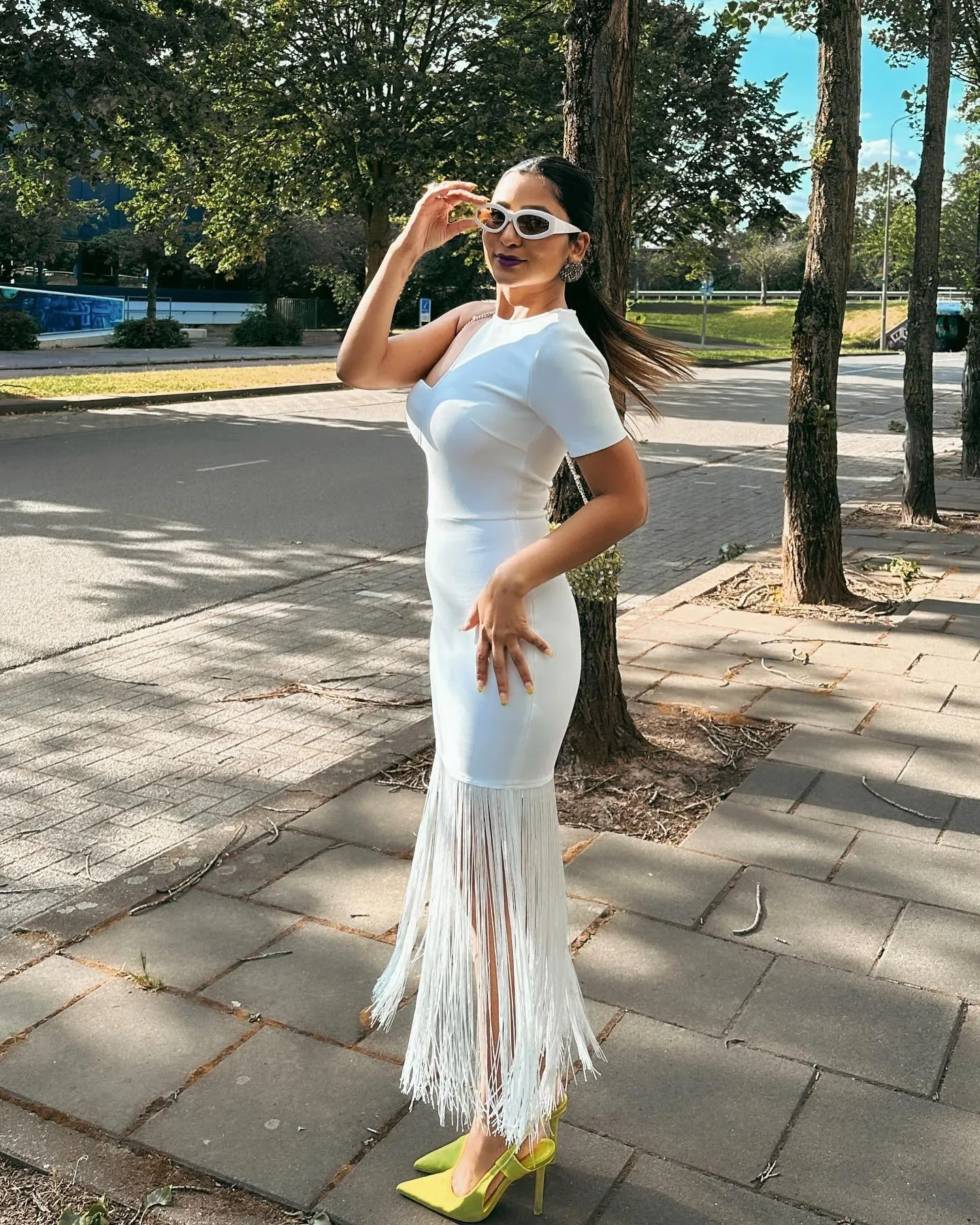 Asymmetric Tassels Maxi Bandage Dress