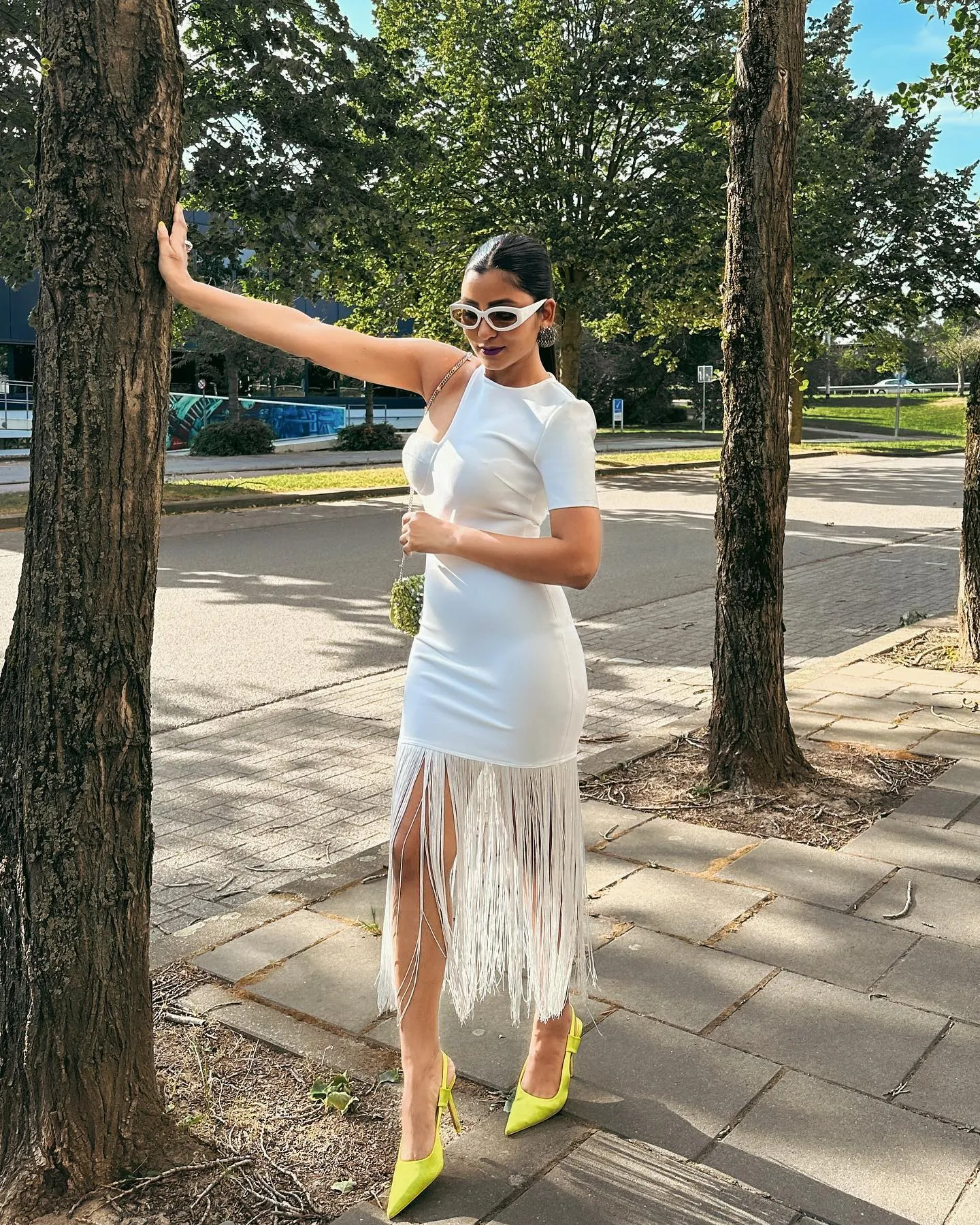 Asymmetric Tassels Maxi Bandage Dress