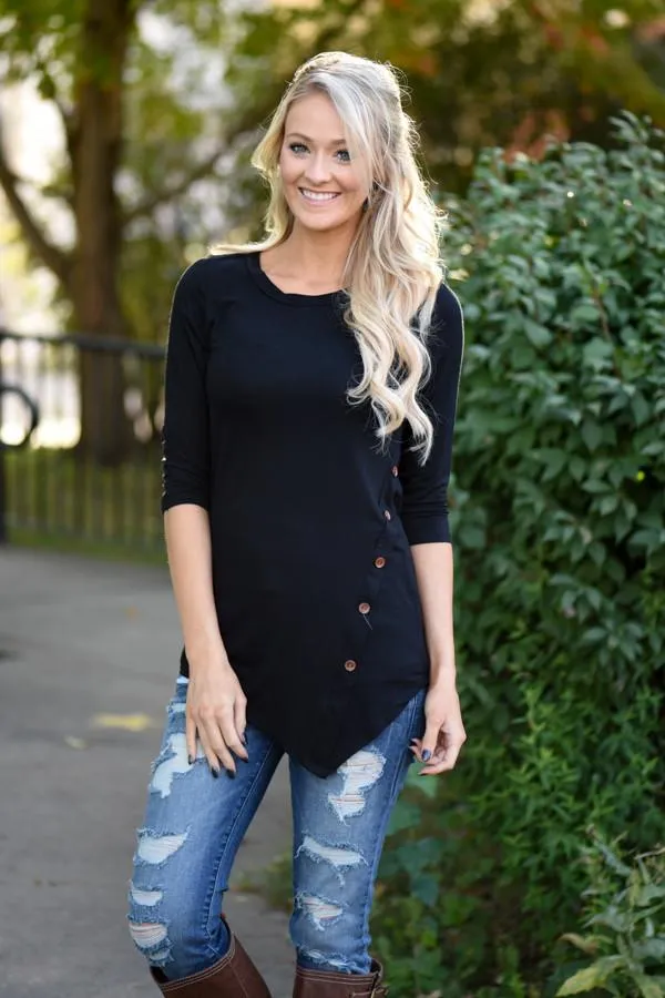 Baby I'm Yours Button Top - Black