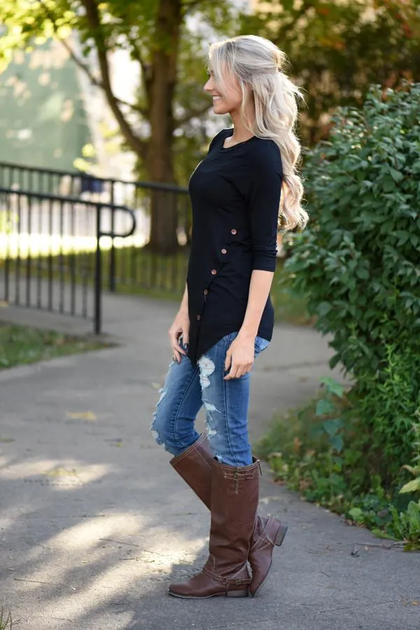 Baby I'm Yours Button Top - Black