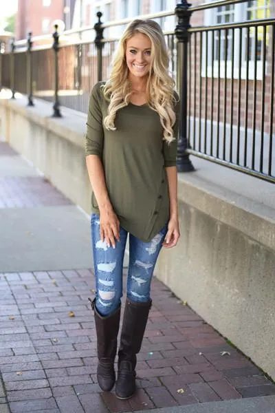 Baby I'm Yours Button Top - Olive