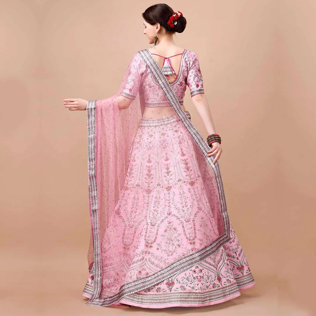 Baby Pink Lehenga Choli Set with Zari Embroidery