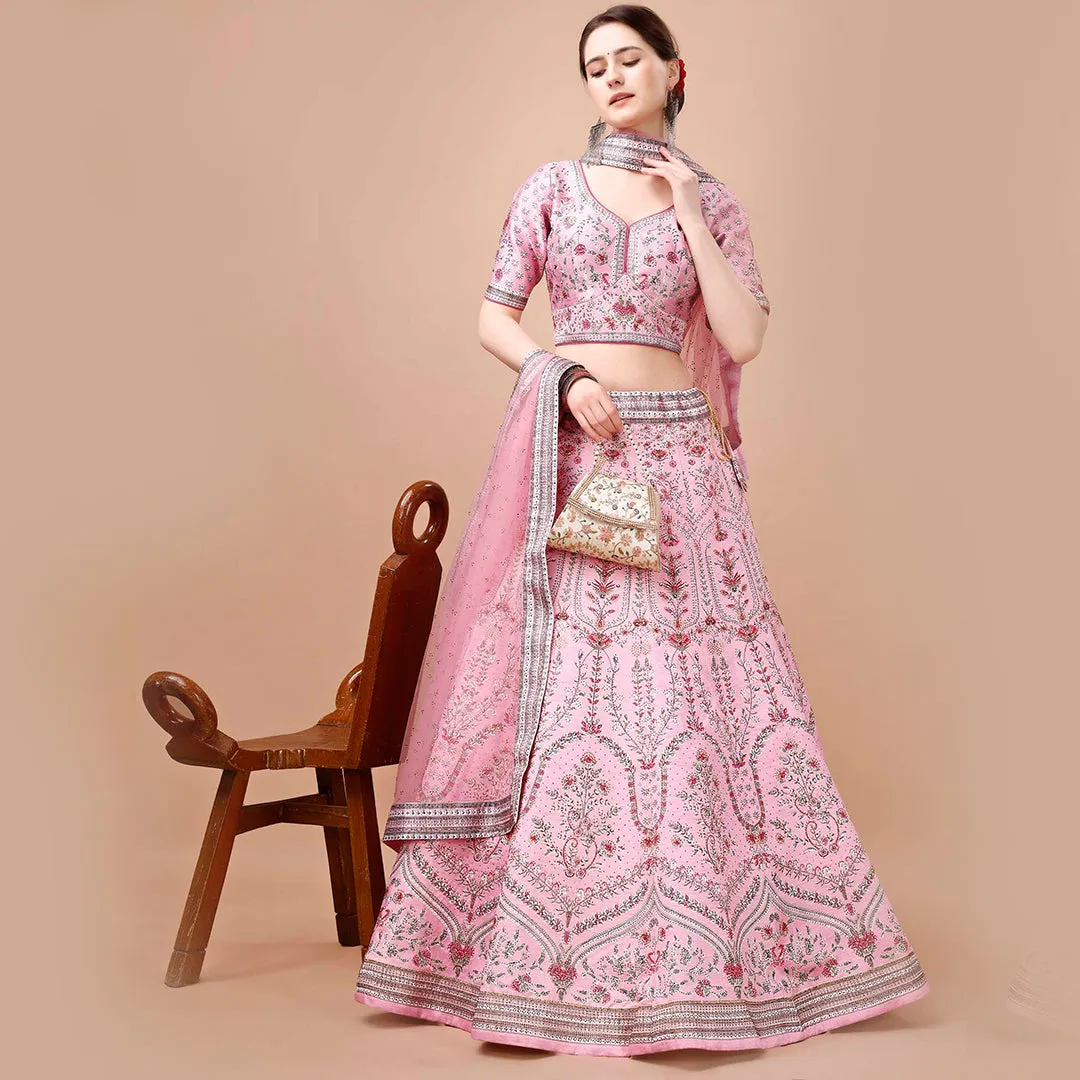 Baby Pink Lehenga Choli Set with Zari Embroidery