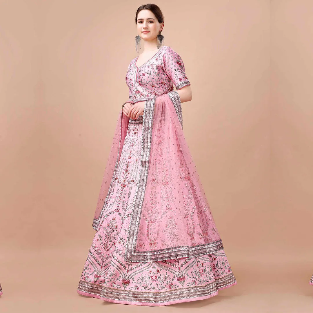 Baby Pink Lehenga Choli Set with Zari Embroidery