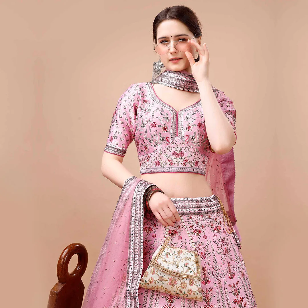 Baby Pink Lehenga Choli Set with Zari Embroidery