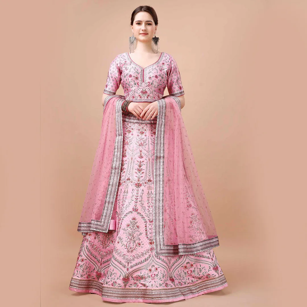 Baby Pink Lehenga Choli Set with Zari Embroidery