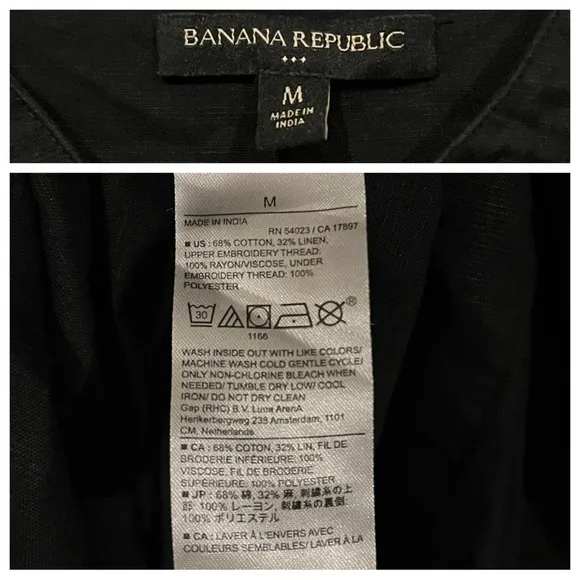 Banana Republic Embroidered Tunic Shift Dress sz: M Black Linen Cotton Blend