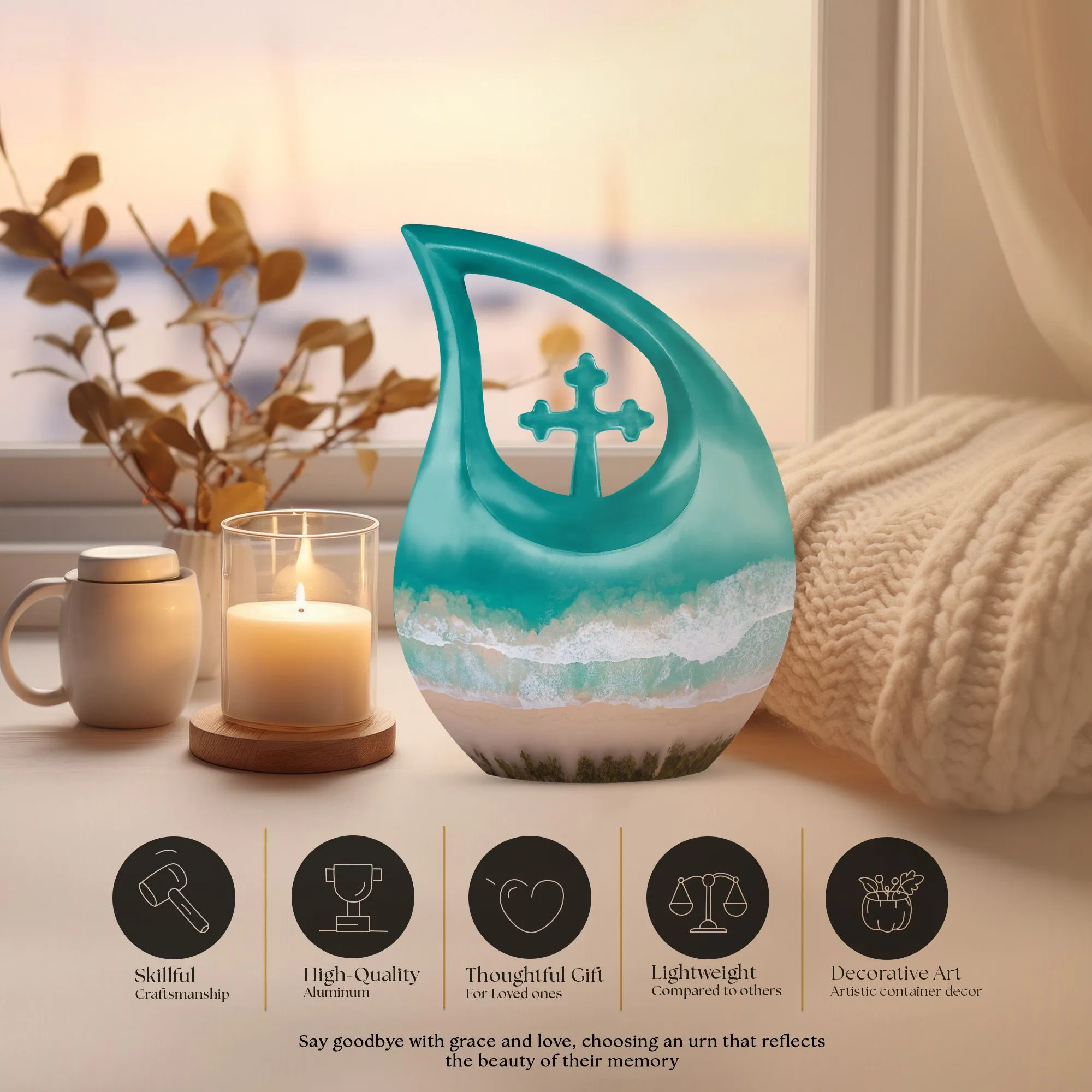Beach Theme Cremation Keepsake Urn For Human Ashes