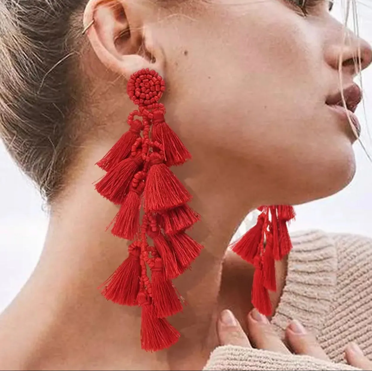 Beaded Fashion 5.5" Multi Tassel Rope Earrings 230-2 | Erika Williner Designs