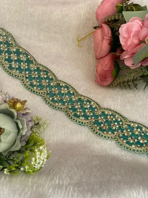 Beautiful Handwork Zarkan Work 1.5 Inches Broad Lace Green 130824