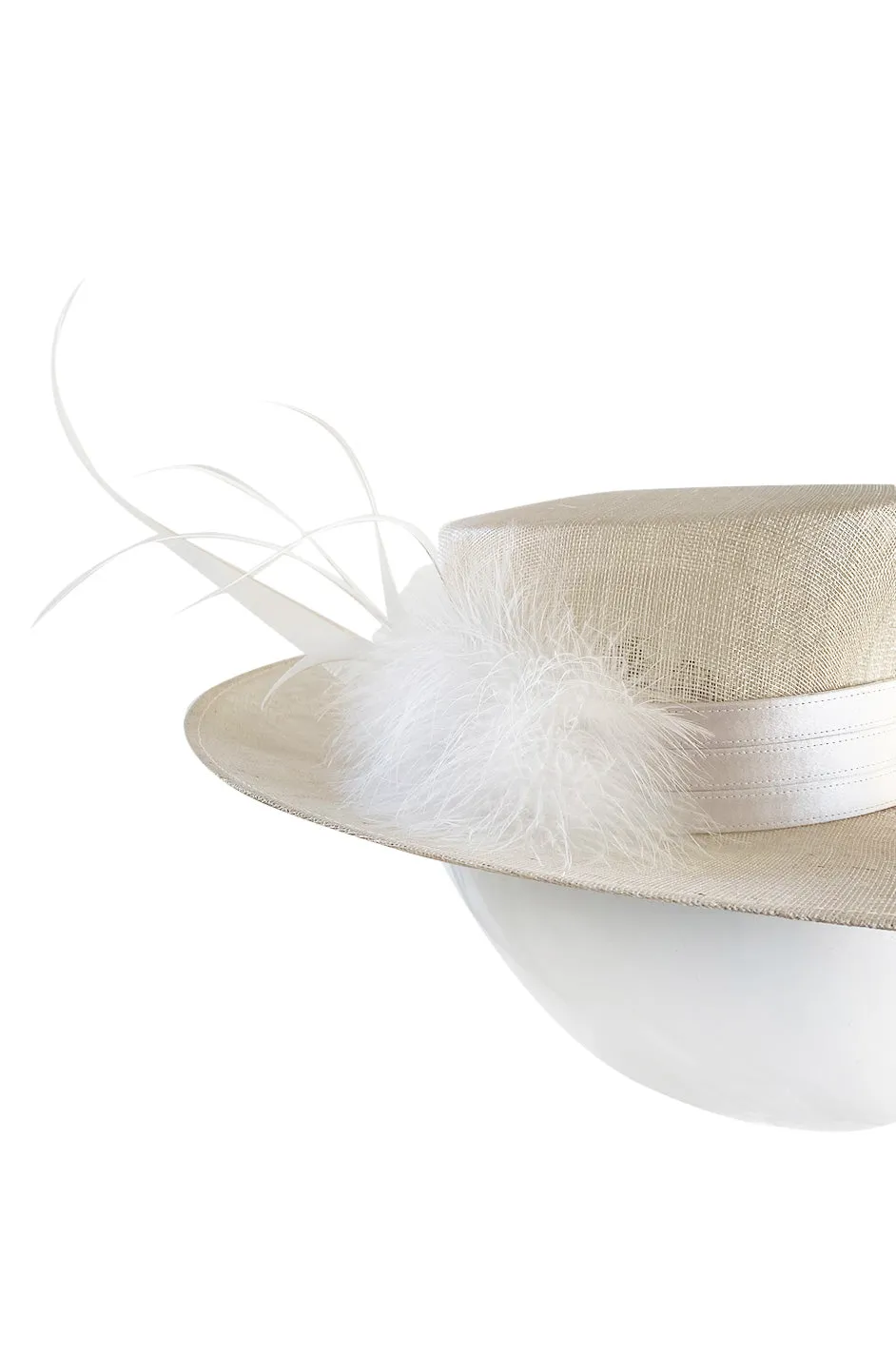Bespoke 2001-2006 Philip Treacy Haute Couture Parasisal Straw Hat w Feather Detail