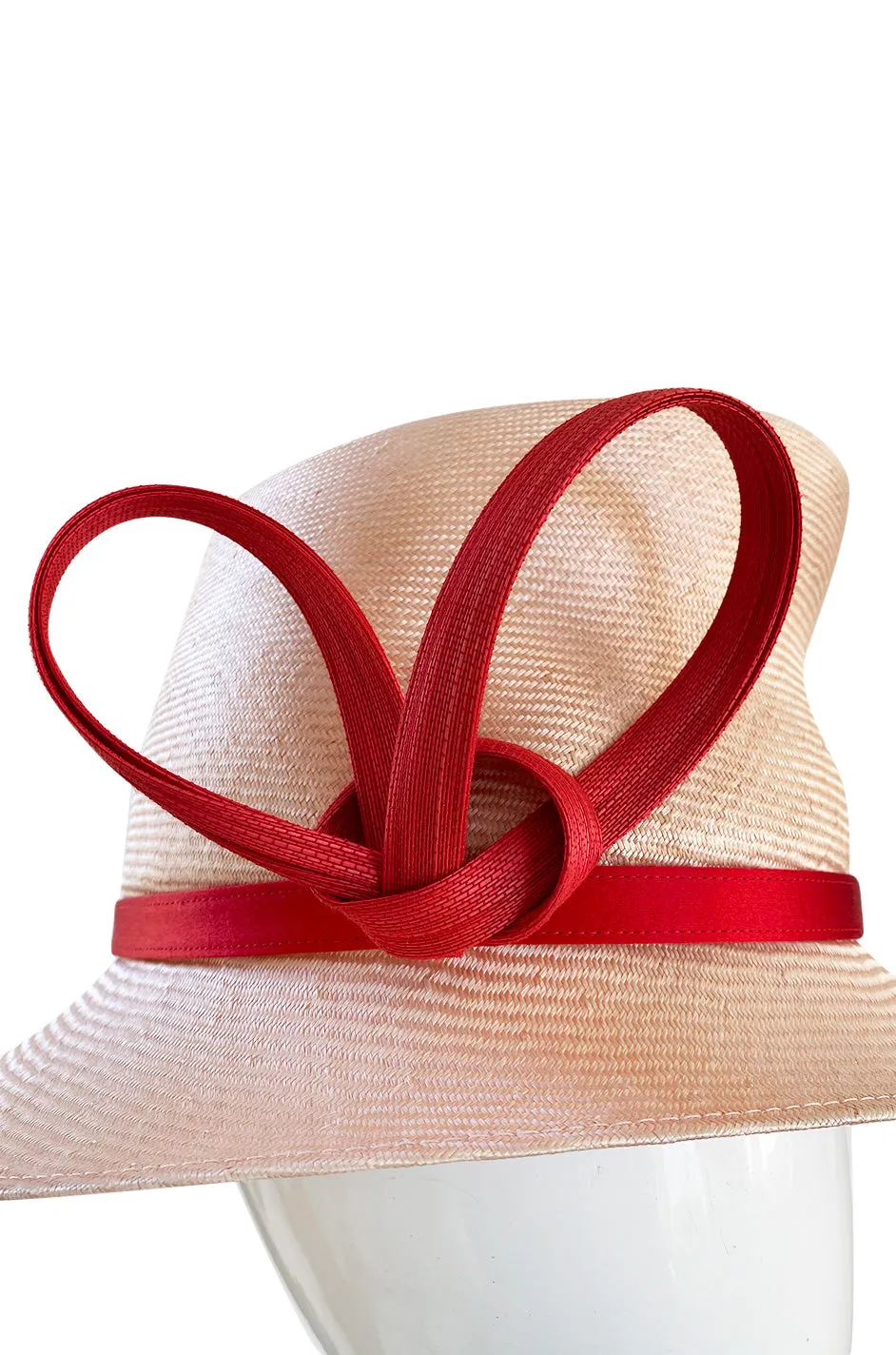 Bespoke 2001-2006 Philip Treacy Haute Couture Parasisal Straw Hat w Handmade Curl Detail