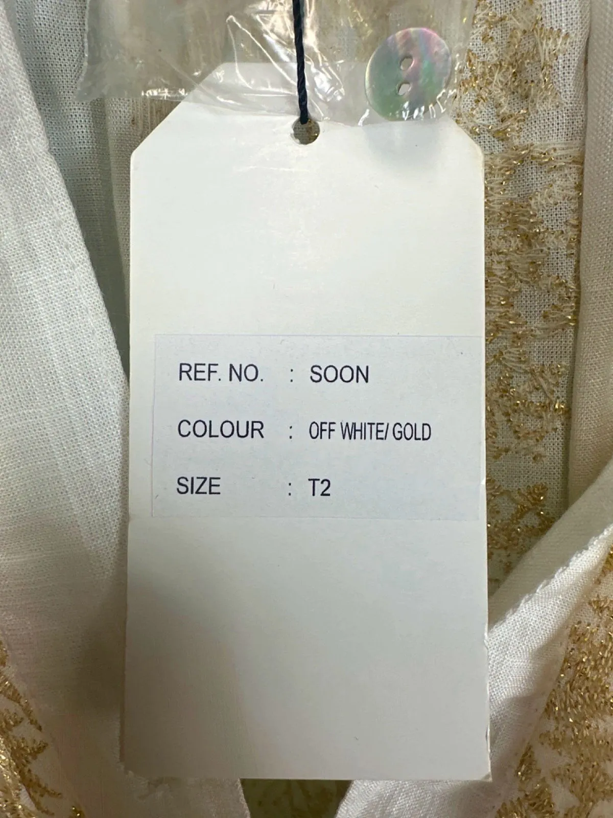 Bianca Off White/Gold Embroidered Tunic Dress UK M