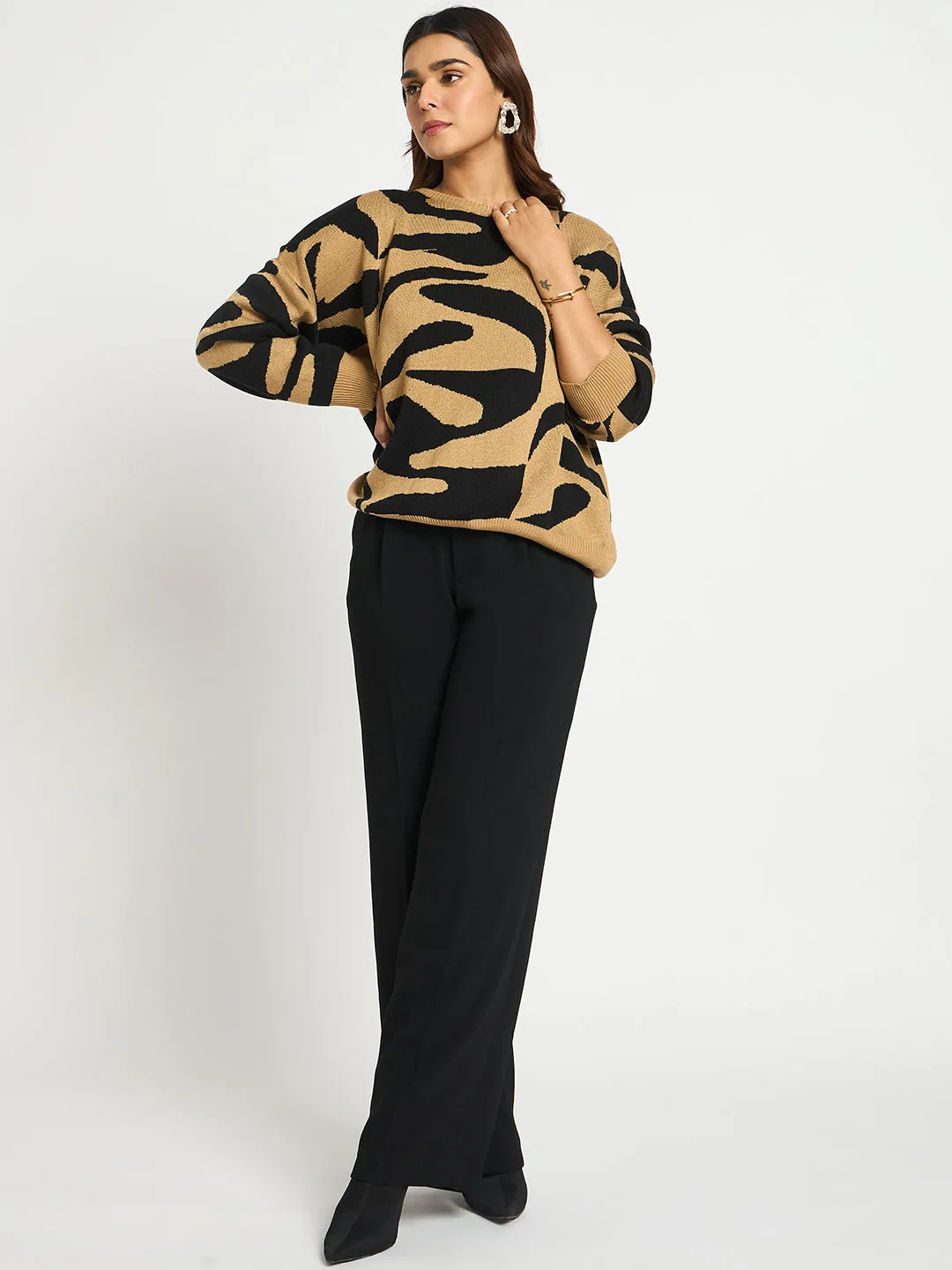Black And Beige Abstract Sweater